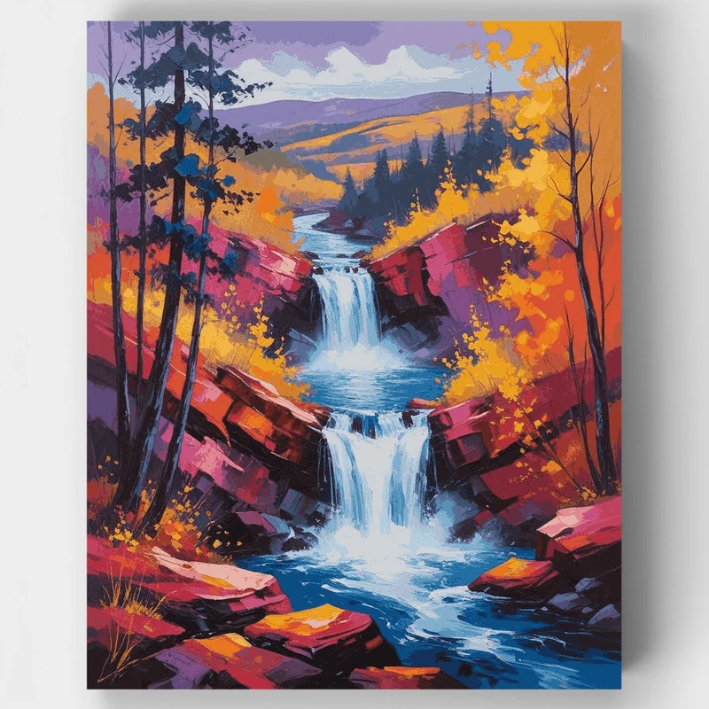 Vibrant Autumn Waterfall - Paint by Numbers Kit