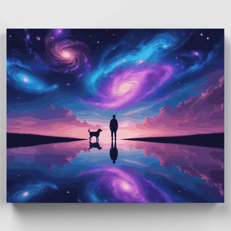 Cosmic Reflection with Silhouettes - Paint by Numbers Kit