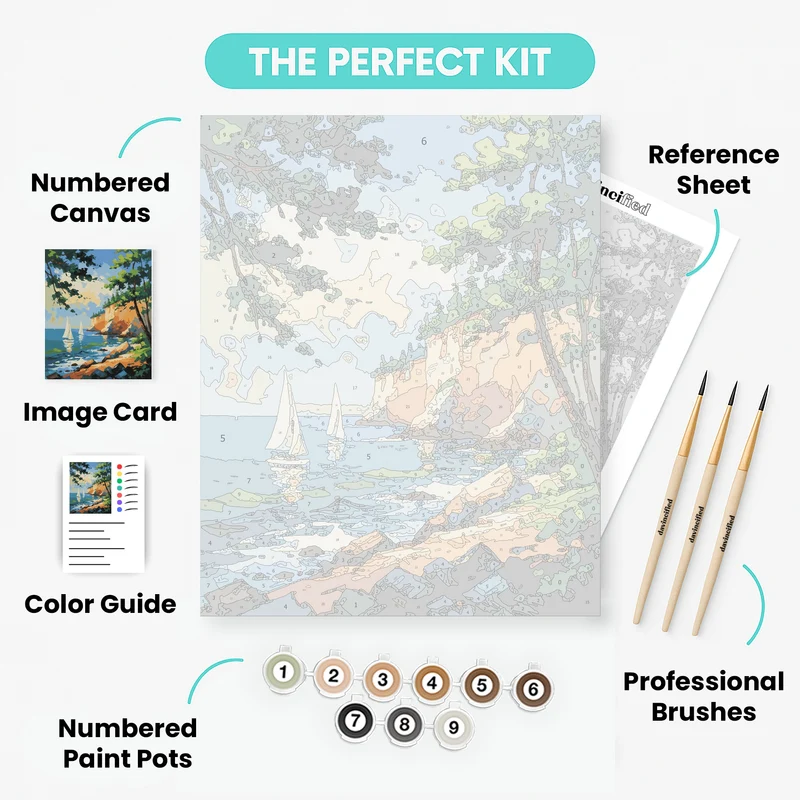 Mediterranean Coastal Sailing Scene - Paint by Numbers Kit