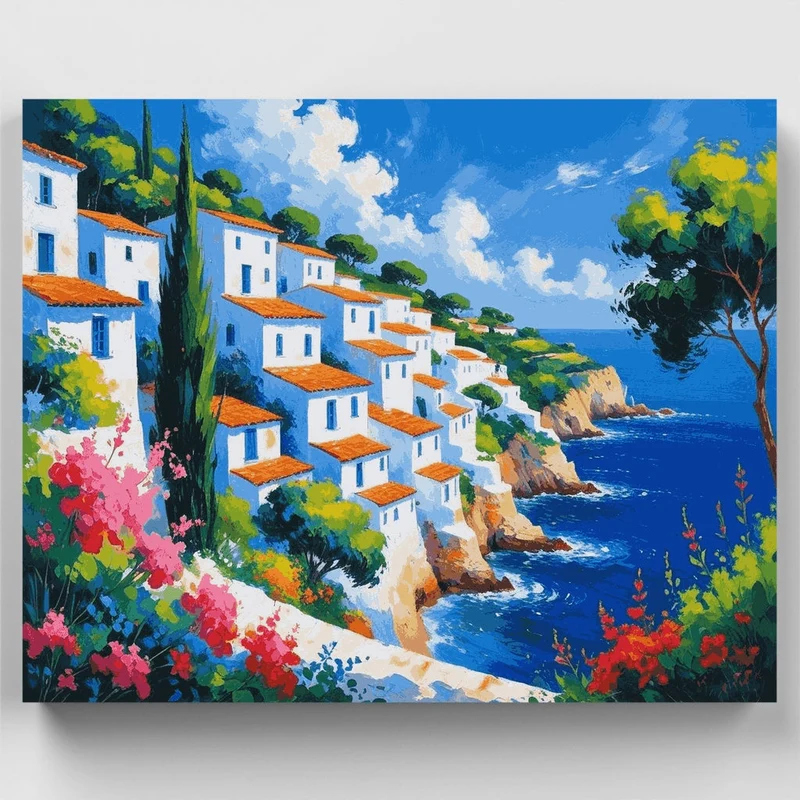 Mediterranean Seaside Villa Terrace - Paint by Numbers Kit