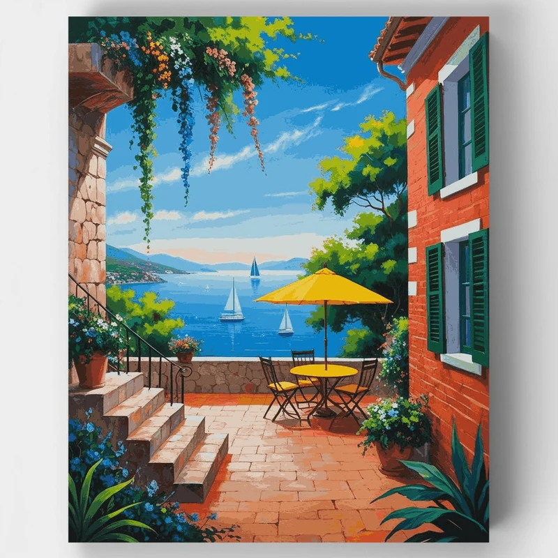 Mediterranean Terrace Paradise - Paint by Numbers Kit
