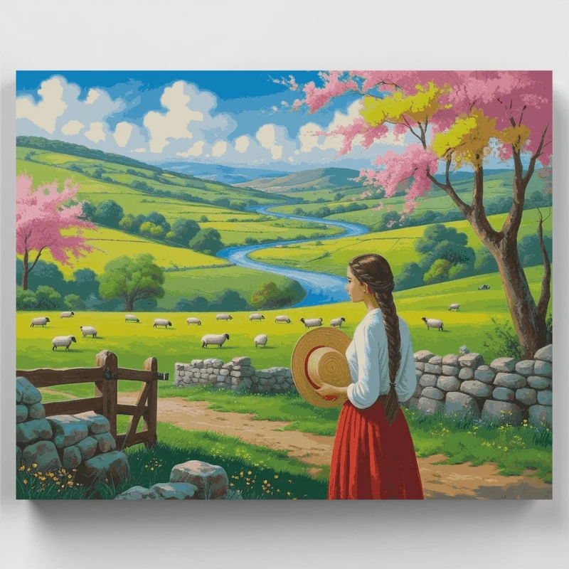 Pastoral Valley with Cherry Blossoms - Paint by Numbers Kit