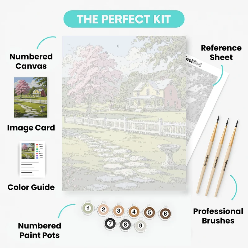 Charming Country Home with Blooming Cherry Tree - Paint by Numbers Kit