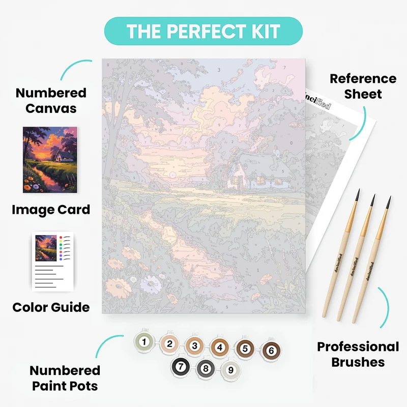 Enchanted Cottage Sunset - Paint by Numbers Kit