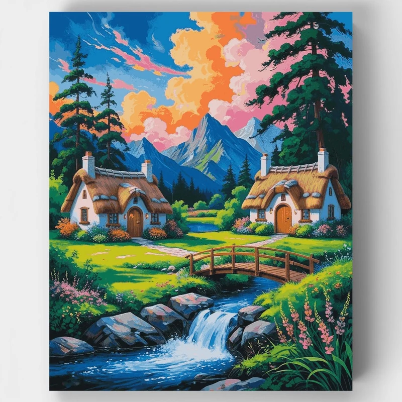 Enchanted Mountain Cottage Village - Paint by Numbers Kit