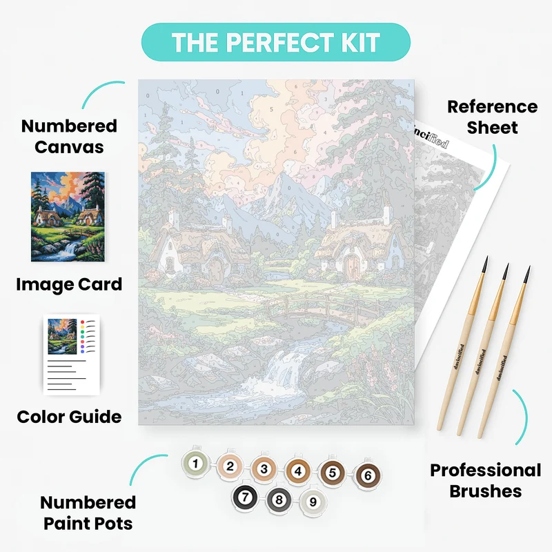 Enchanted Mountain Cottage Village - Paint by Numbers Kit