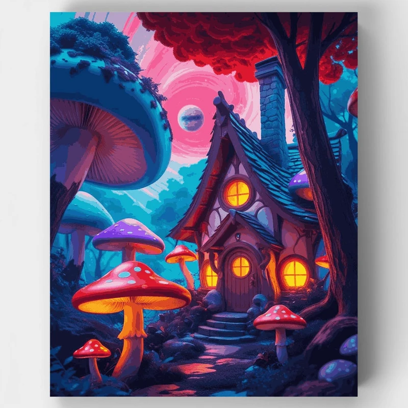 Enchanted Mushroom Forest Cottage - Paint by Numbers Kit