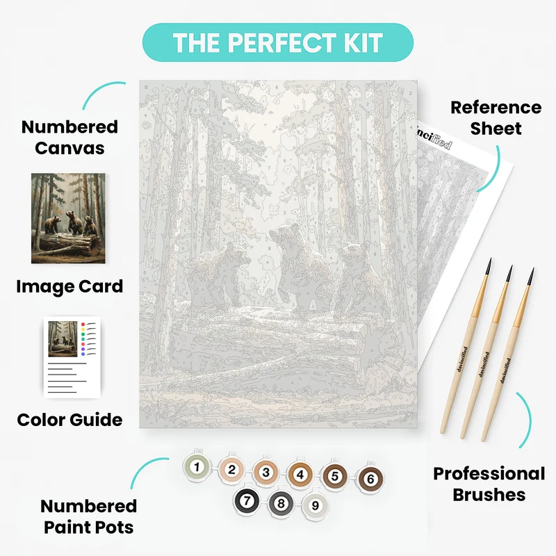 Three Bears on Forest Logs - Paint by Numbers Kit
