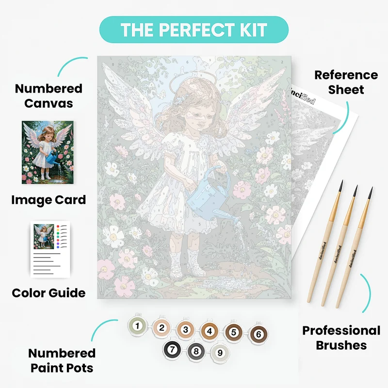 Little Angel Watering Garden Flowers - Paint by Numbers Kit