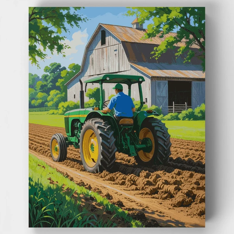 Farm Tractor Working the Fields - Paint by Numbers Kit
