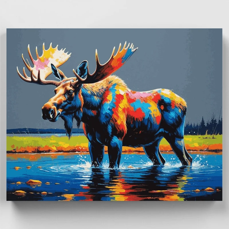 Vibrant Moose Wading in Blue Waters - Paint by Numbers Kit