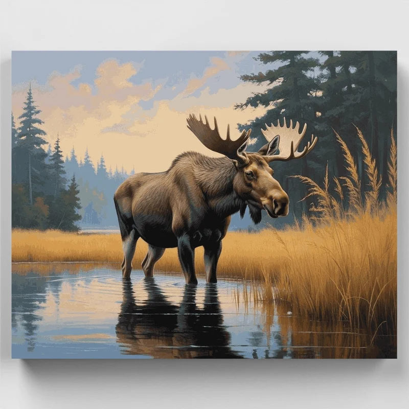 Majestic Moose in Wilderness Lake - Paint by Numbers Kit