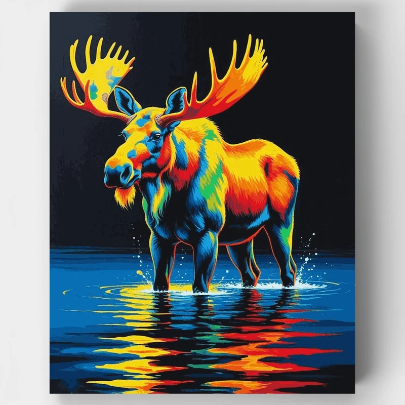 Colorful Moose in Water - Paint by Numbers Kit