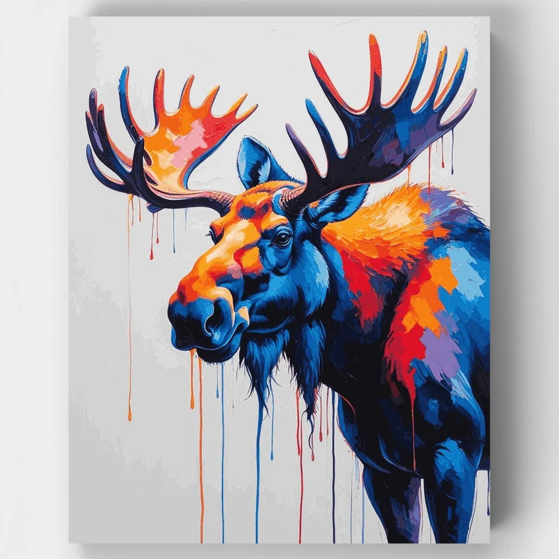 Colorful Dripping Moose Portrait - Paint by Numbers Kit