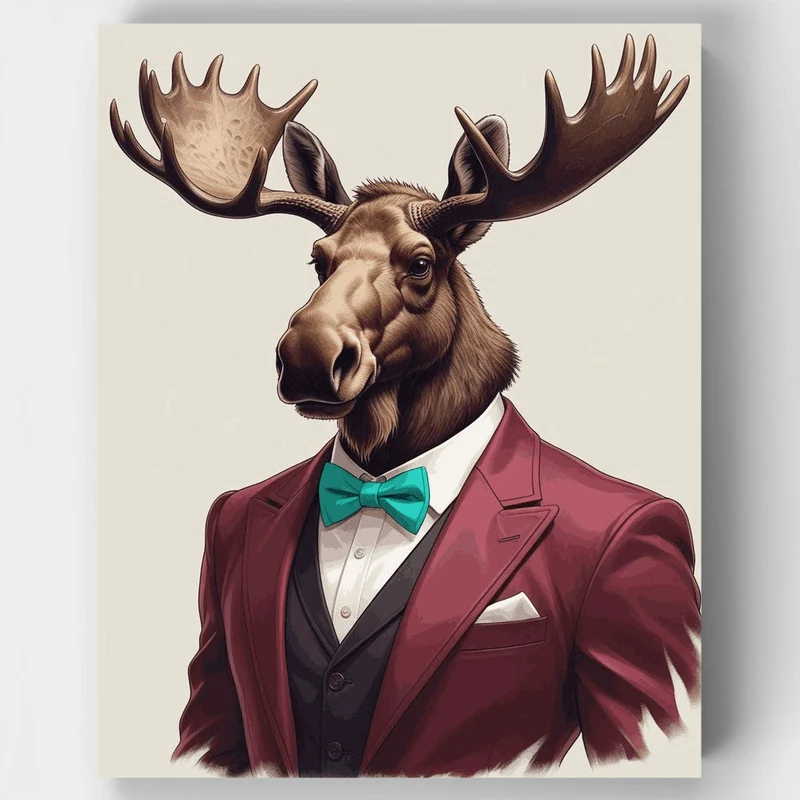 Dapper Moose in Burgundy Suit - Paint by Numbers Kit
