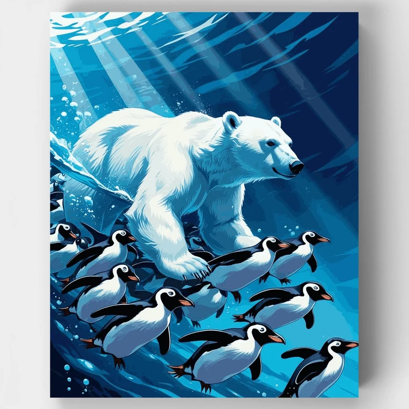 Polar Bear Swimming with Penguins - Paint by Numbers Kit