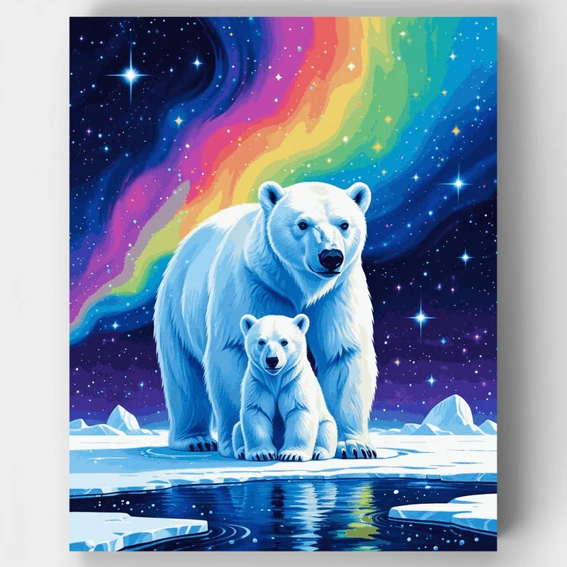 Polar Bears Under the Aurora - Paint by Numbers Kit