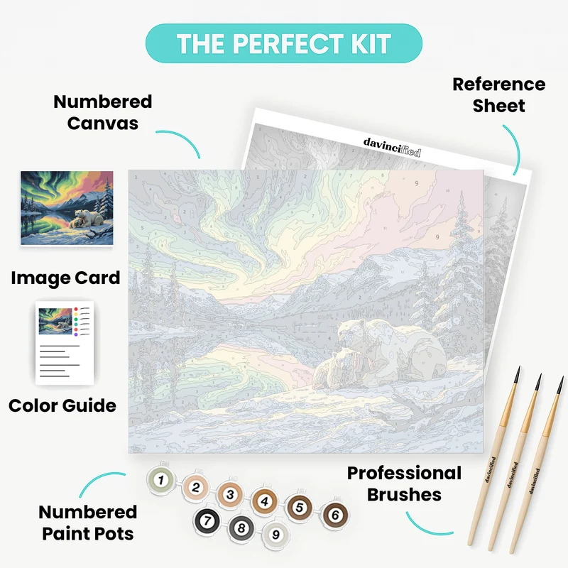 Arctic Polar Bear Pair Under Aurora - Paint by Numbers Kit