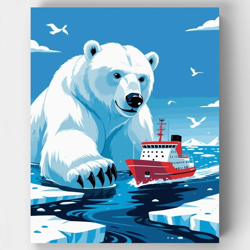 Polar Bear and Icebreaker Ship - Paint by Numbers Kit