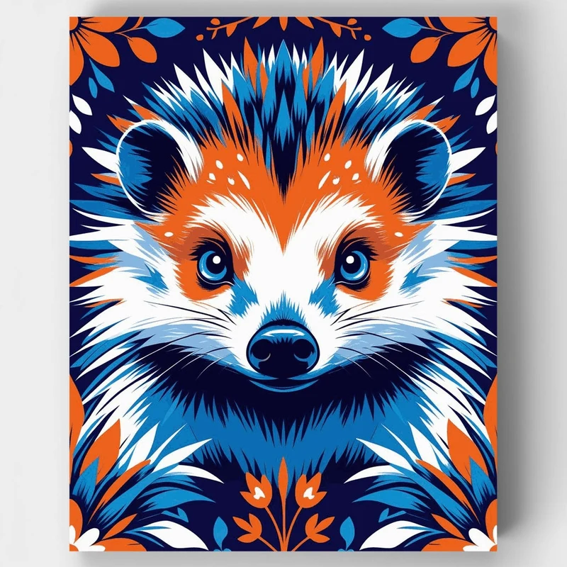 Stylized Hedgehog with Vibrant Folk Art Design - Paint by Numbers Kit