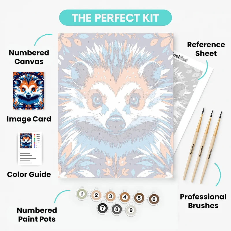 Stylized Hedgehog with Vibrant Folk Art Design - Paint by Numbers Kit