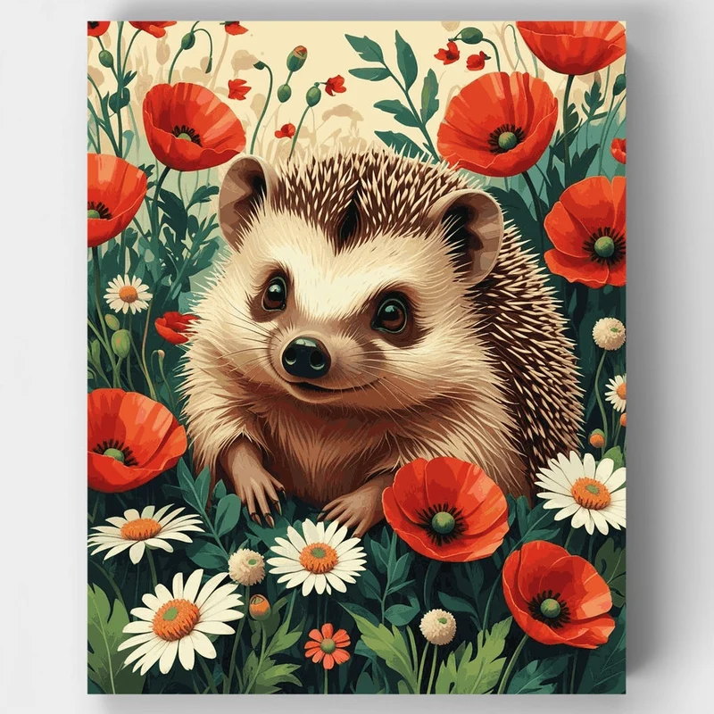 Hedgehog in Poppy Field - Paint by Numbers Kit