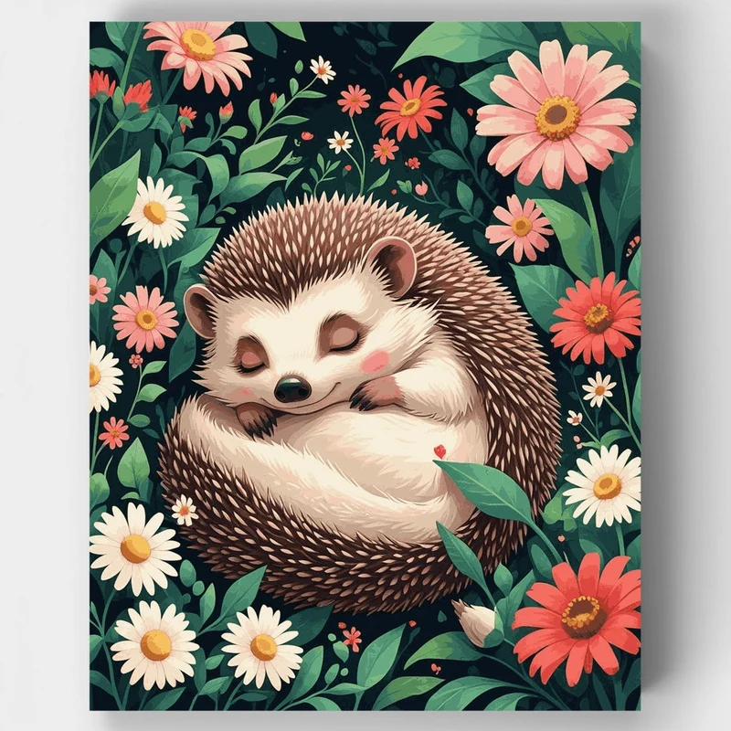 Hedgehog in Flower Garden - Paint by Numbers Kit
