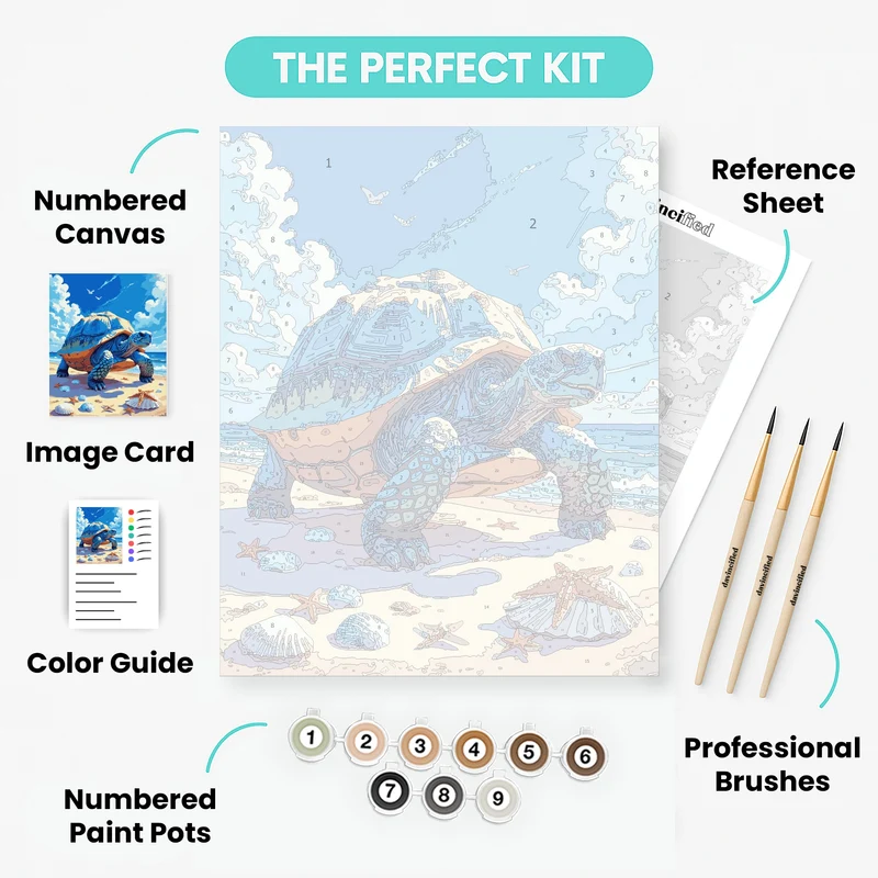 Majestic Blue Tortoise on Sandy Beach - Paint by Numbers Kit