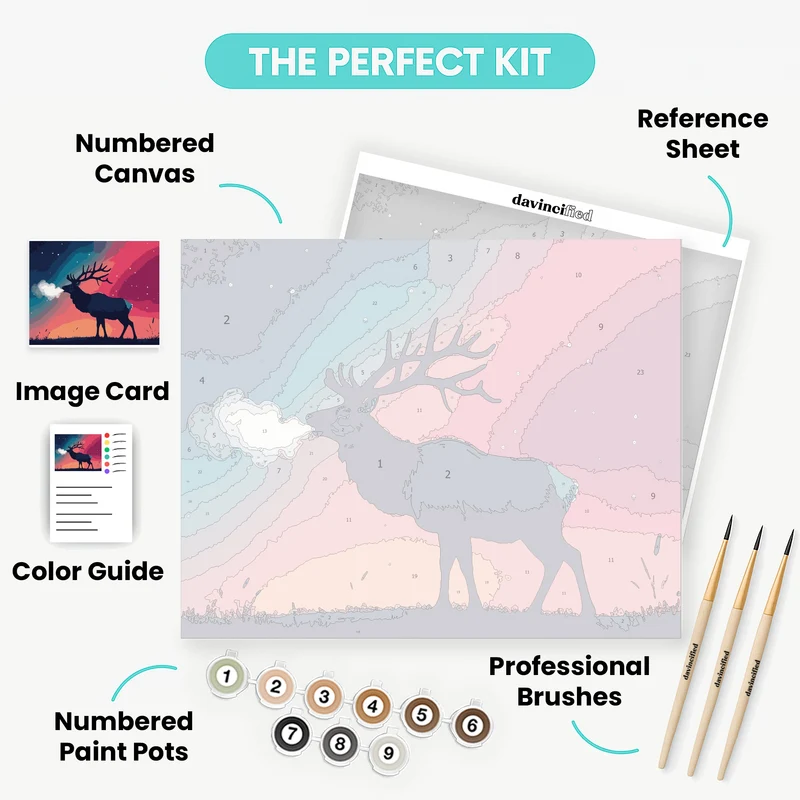 Majestic Elk Under Cosmic Aurora Sky - Paint by Numbers Kit