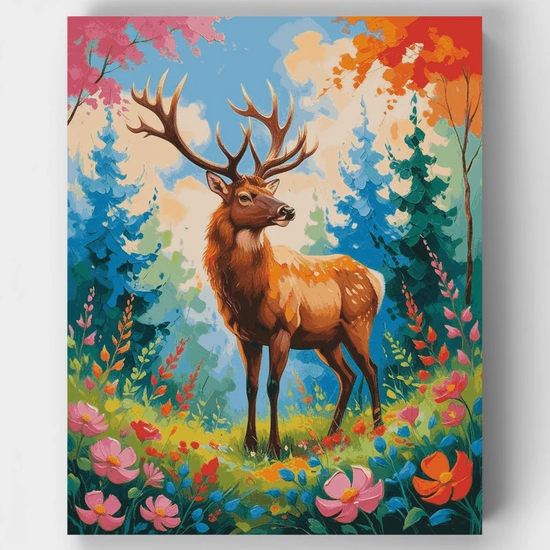 Majestic Elk in Vibrant Forest - Paint by Numbers Kit