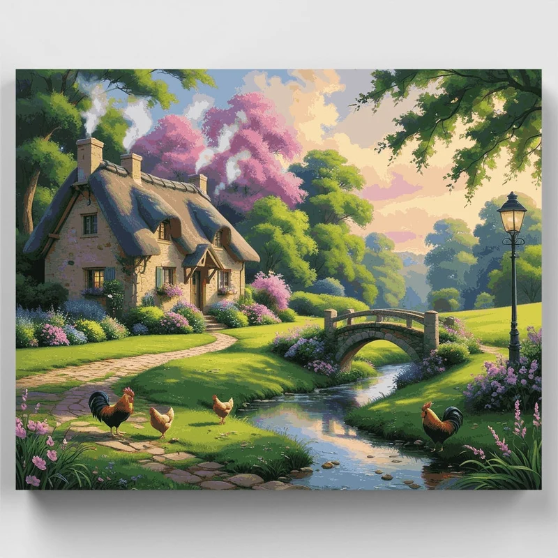 Charming English Cottage Garden Scene - Paint by Numbers Kit