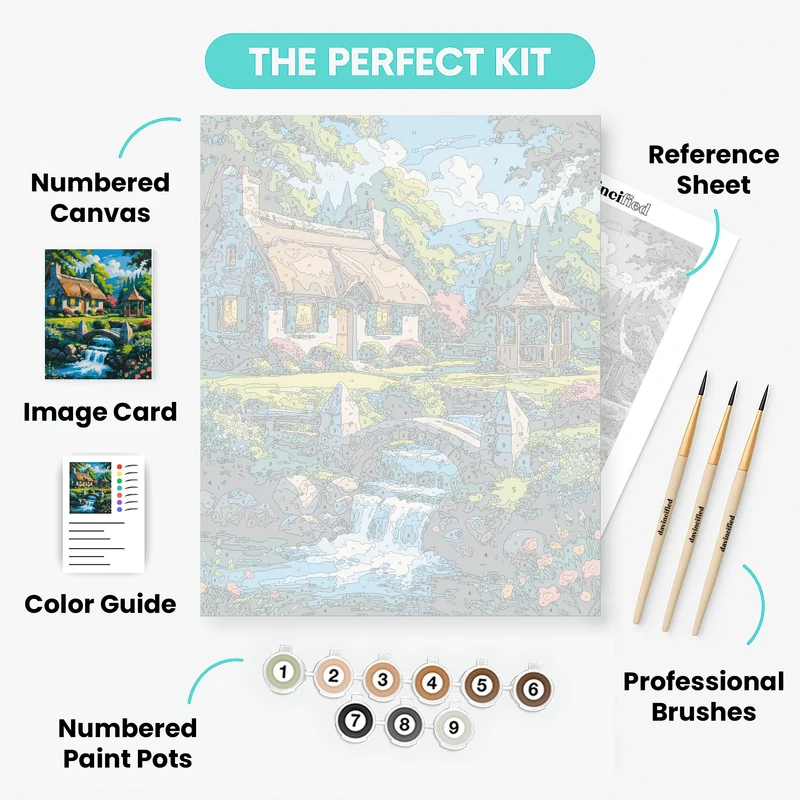 Idyllic Cottage Stream Paradise - Paint by Numbers Kit