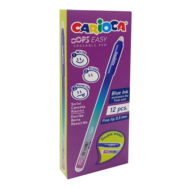 Penna cancellabile Carioca Oops Easy, inchiostro blu, confezione da 12 pz