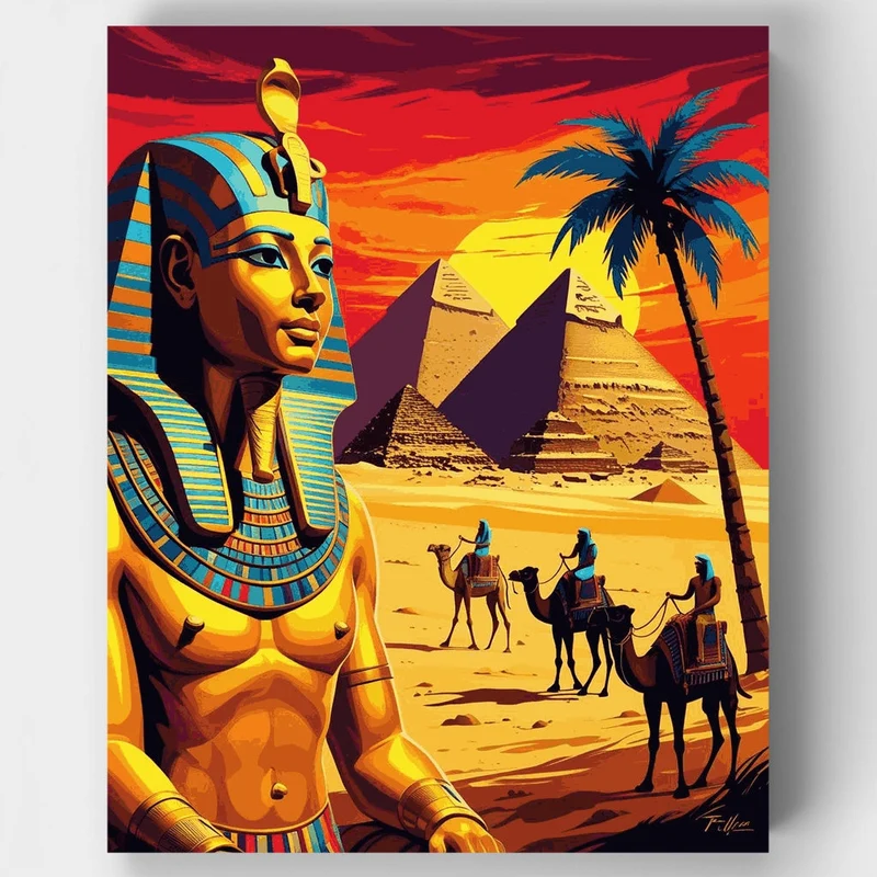 Ancient Egyptian Pharaoh Desert Sunset - Paint by Numbers Kit