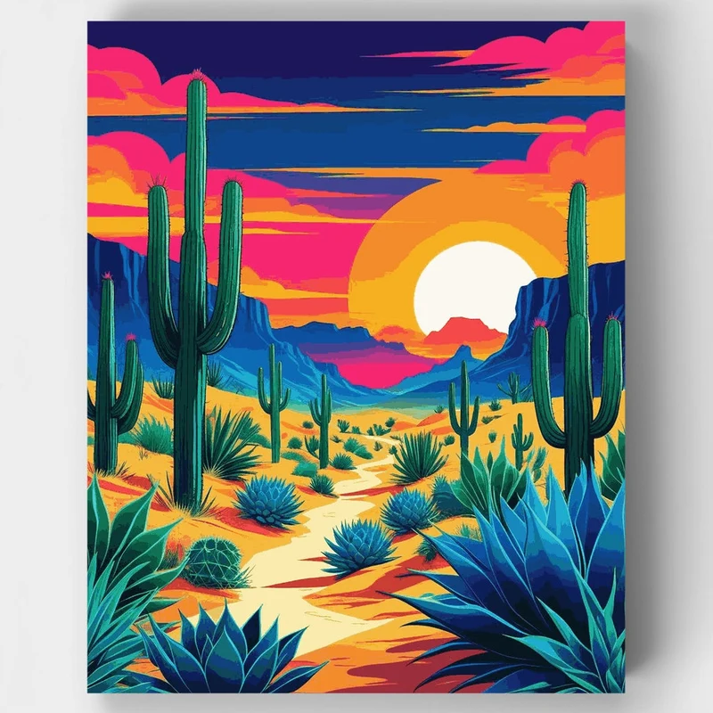 Desert Sunset Cactus Landscape - Paint by Numbers Kit