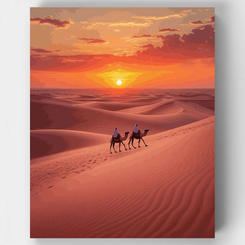 Desert Sunset Camel Caravan - Paint by Numbers Kit