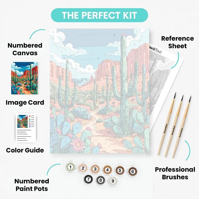 Desert Oasis with Saguaro Cacti - Paint by Numbers Kit