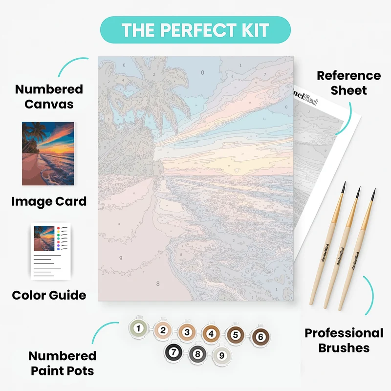Tropical Paradise Beach Sunset - Paint by Numbers Kit