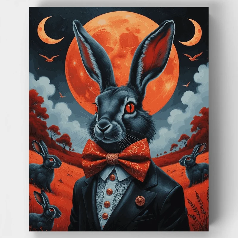 Dapper Hare Under Orange Moon - Paint by Numbers Kit