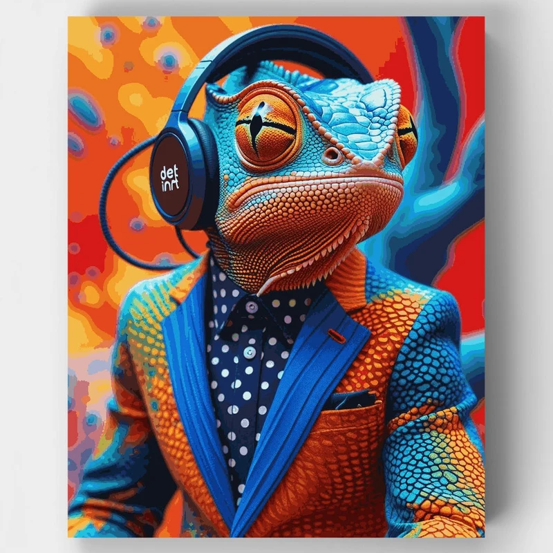 Chameleon in Headphones - Paint by Numbers Kit