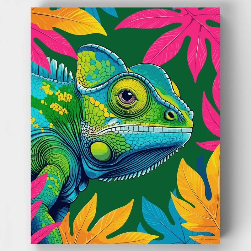 Vibrant Chameleon in Tropical Paradise - Paint by Numbers Kit