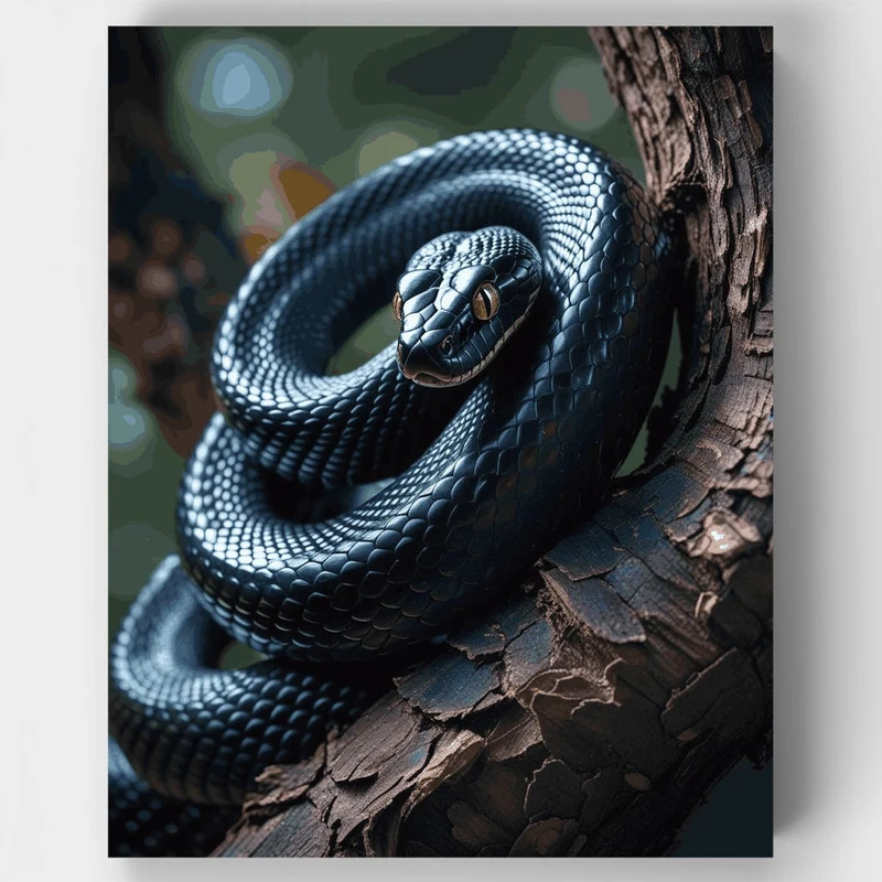 Blue Serpent on Tree Bark - Paint by Numbers Kit