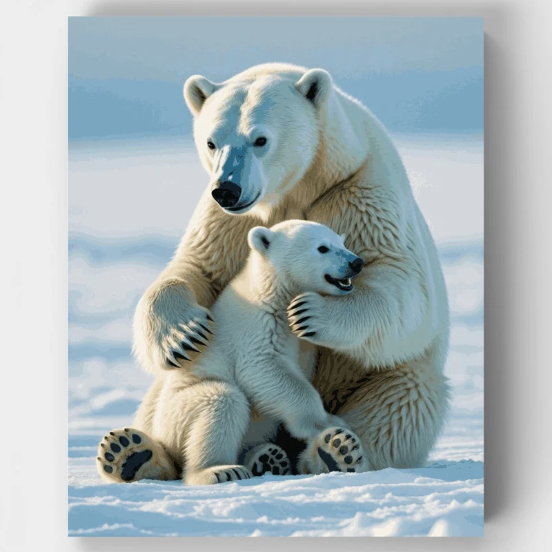 Polar Bear Mother and Cub Embrace - Paint by Numbers Kit