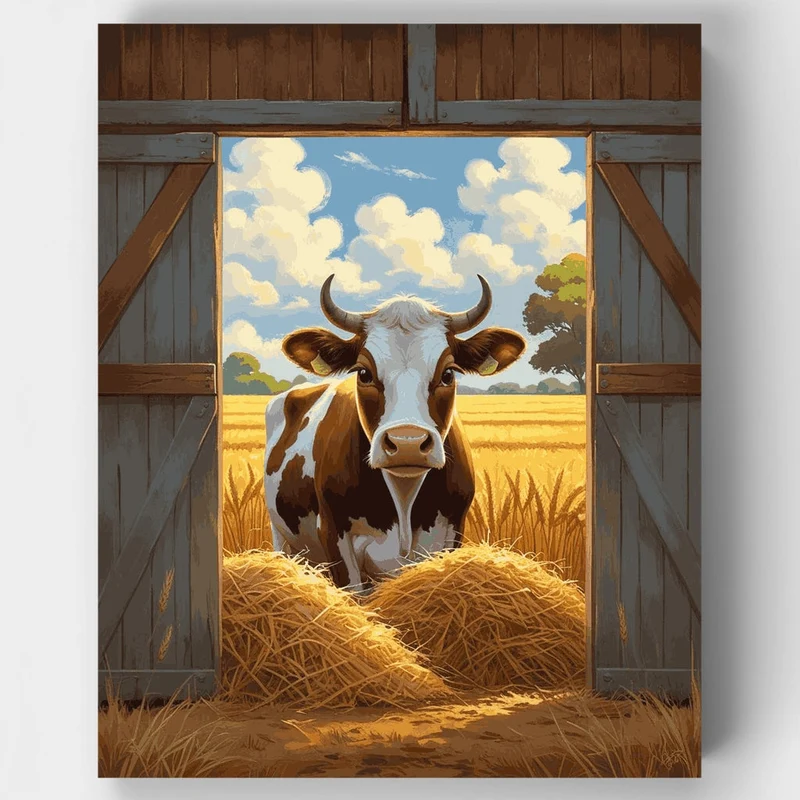Pastoral Cow in Barn Door - Paint by Numbers Kit