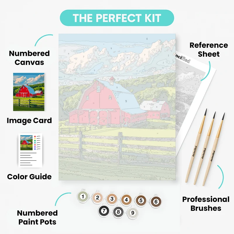 Red Barn Farm Scene - Paint by Numbers Kit