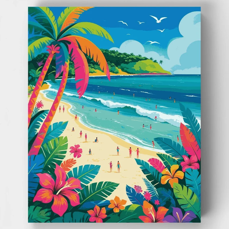 Vibrant Tropical Beach Paradise - Paint by Numbers Kit