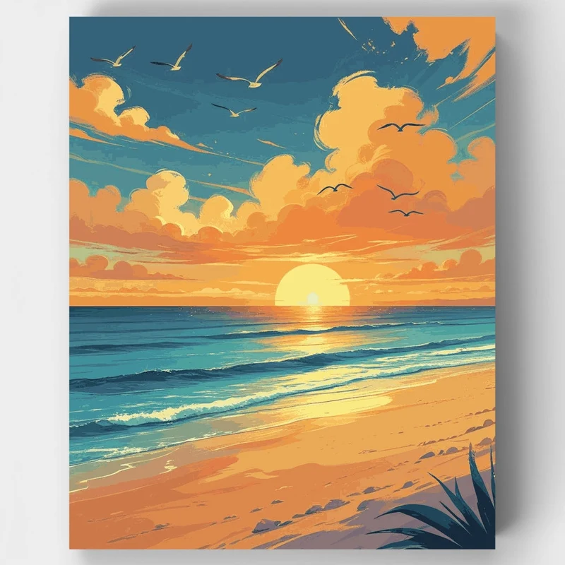 Golden Hour Seascape with Seagulls - Paint by Numbers Kit