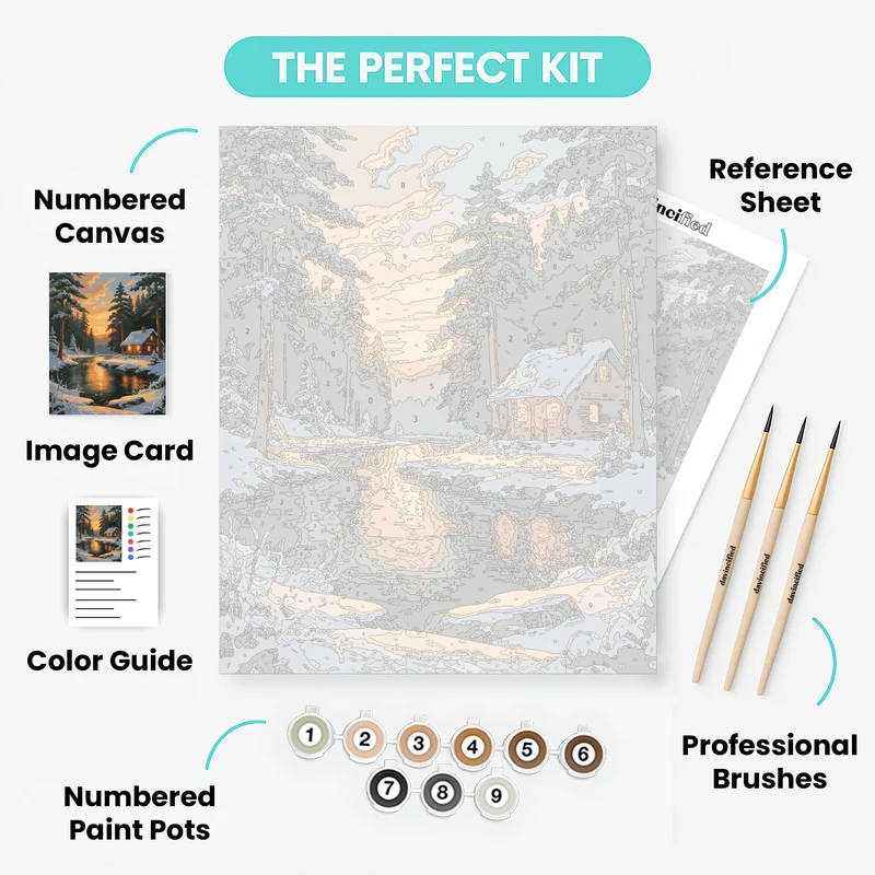 Winter Cabin by the Stream - Paint by Numbers Kit