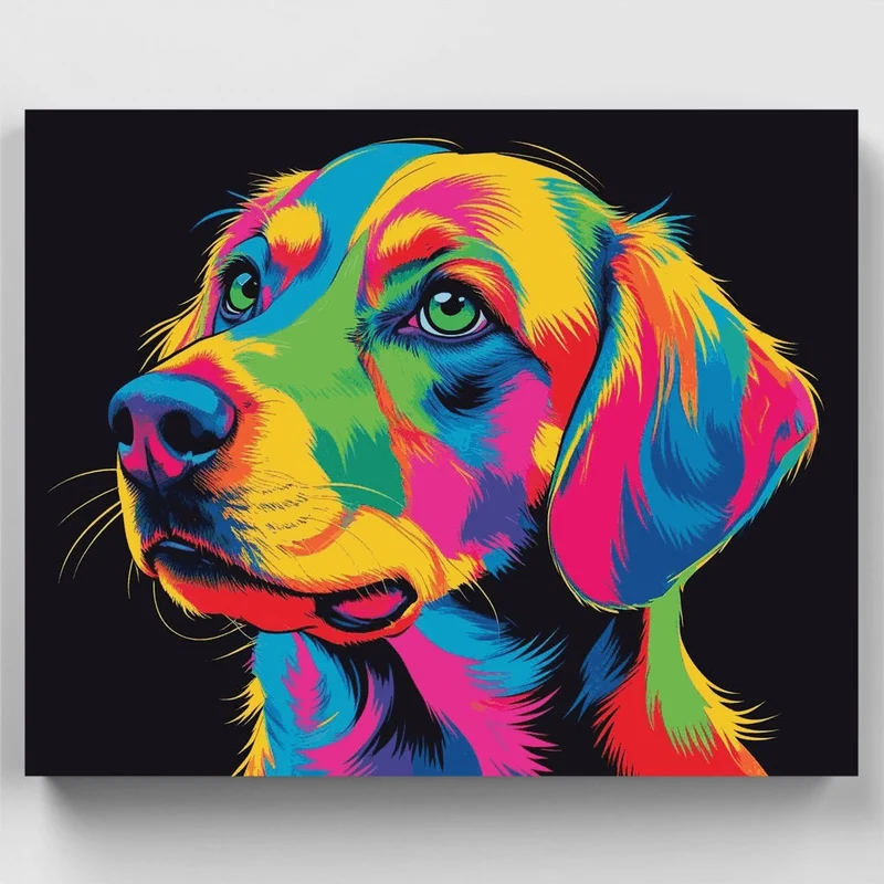 Psychedelic Rainbow Beagle Portrait - Paint by Numbers Kit