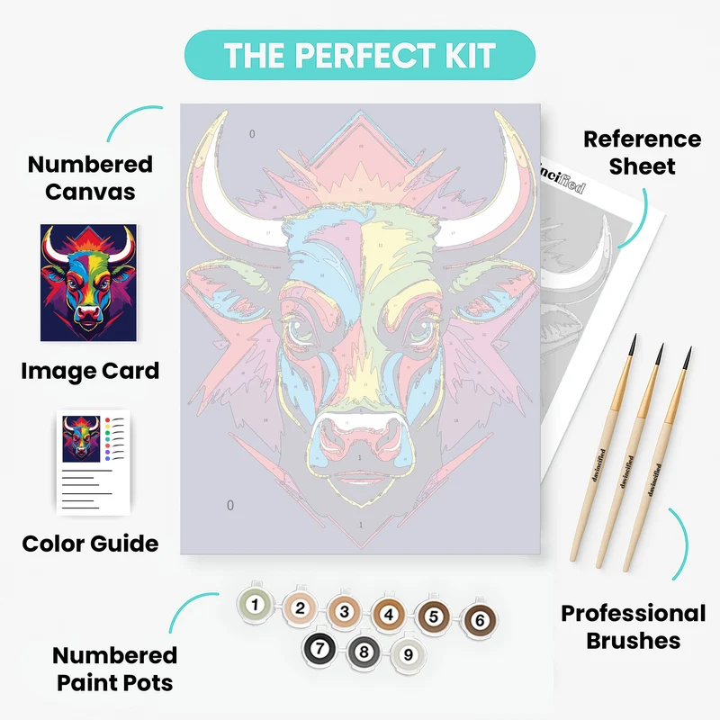 Vibrant Rainbow Bull - Paint by Numbers Kit